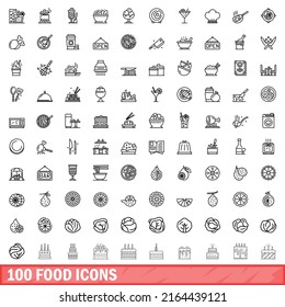 100 food icons set. Outline illustration of 100 food icons vector set isolated on white background
