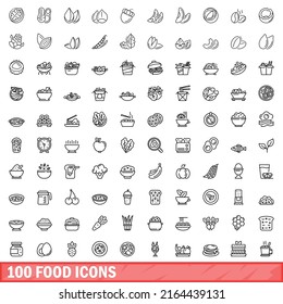 100 food icons set. Outline illustration of 100 food icons vector set isolated on white background