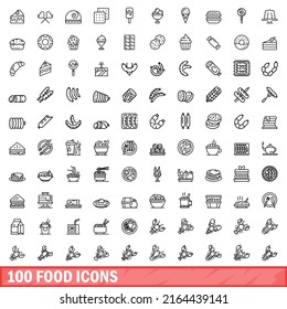 100 food icons set. Outline illustration of 100 food icons vector set isolated on white background