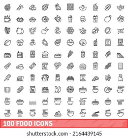 100 food icons set. Outline illustration of 100 food icons vector set isolated on white background