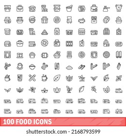 100 food icons set. Outline illustration of 100 food icons vector set isolated on white background