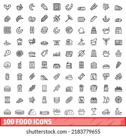 100 food icons set. Outline illustration of 100 food icons vector set isolated on white background