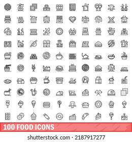 100 food icons set. Outline illustration of 100 food icons vector set isolated on white background