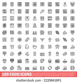 100 food icons set. Outline illustration of 100 food icons vector set isolated on white background