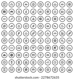 100 food icons set. Outline illustration of 100 food icons vector set isolated on white background