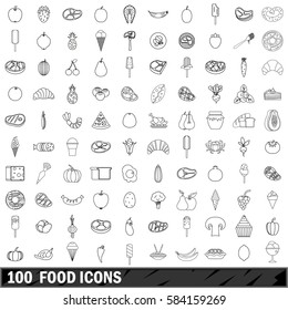 100 food icons set in outline style for any design vector illustration