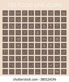 100 Food Line Icons Set. Eps-10.
