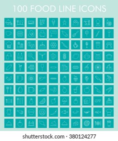 100 Food Line Icons Set. Eps-10.