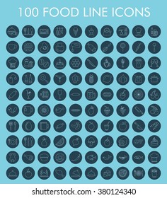 100 Food Line Icons Set. Eps-10.