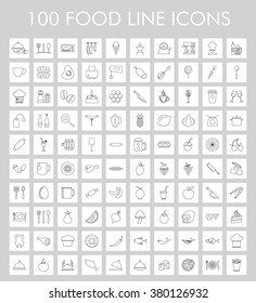100 Food Line Icons Set. Eps-10.
