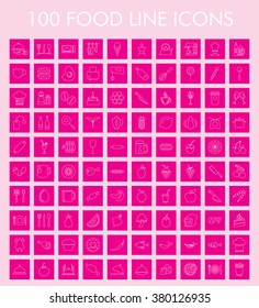 100 Food Line Icons Set. Eps-10.