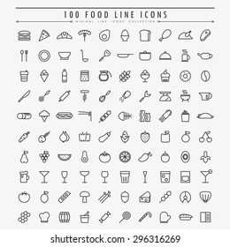 100 food minimal line icons vector