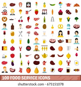 100 food service icons set in flat style for any design vector illustration