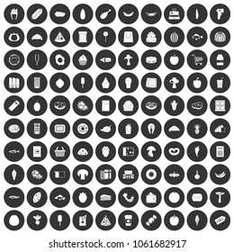 100 food shopping icons set in simple style white on black circle color isolated on white background vector illustration