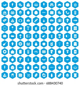 100 food shopping icons set in blue hexagon isolated vector illustration