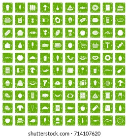 100 food shopping icons set in grunge style green color isolated on white background vector illustration