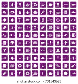 100 food shopping icons set in grunge style purple color isolated on white background vector illustration