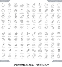 100 food thin line icons.