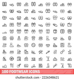 100 footwear icons set. Outline illustration of 100 footwear icons vector set isolated on white background