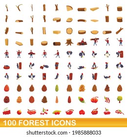 100 forest icons set. Cartoon illustration of 100 forest icons vector set isolated on white background