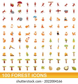 100 forest icons set. Cartoon illustration of 100 forest icons vector set isolated on white background