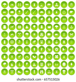 100 forest icons set green circle isolated on white background vector illustration