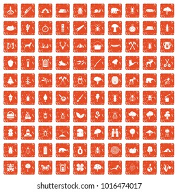 100 forest icons set in grunge style orange color isolated on white background vector illustration