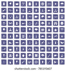 100 forest icons set in grunge style sapphire color isolated on white background vector illustration
