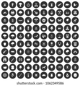 100 forest icons set in simple style white on black circle color isolated on white background vector illustration