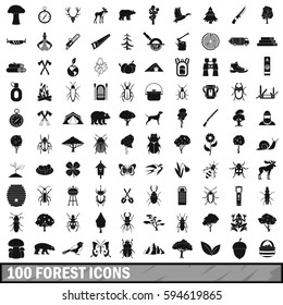 100 forest icons set in simple style for any design vector illustration