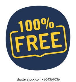100% free. Badge icon. Flat vector illustration.