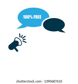 100% free banner - speech bubble with megaphone. label,sticker,tag