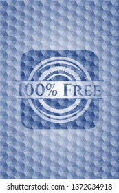 100% Free blue badge with geometric pattern.