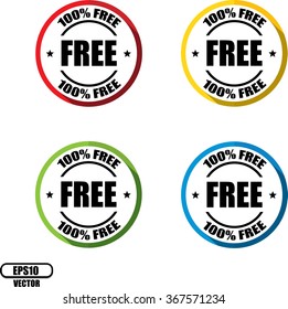 100% free, Button, label and sign - Vector illustration