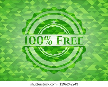 100% Free green emblem. Mosaic background
