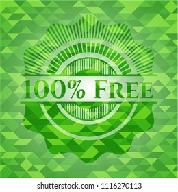 100% Free green emblem with triangle mosaic background