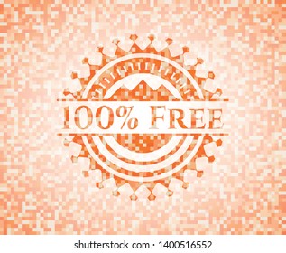 100% Free orange tile background illustration. Square geometric mosaic seamless pattern with emblem inside.