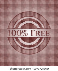 100% Free red emblem with geometric pattern background. Seamless.