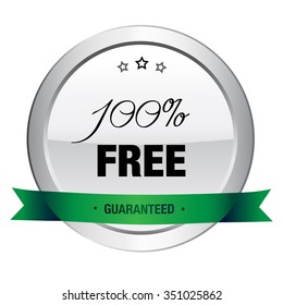 100% free seal or icon. Silver seal or button with stars and green banner.