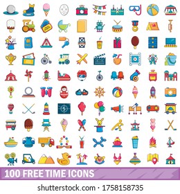 100 free time icons set in cartoon style for any design vector illustration