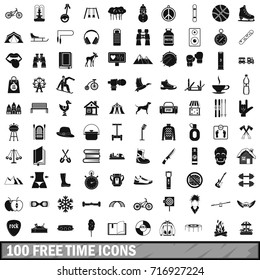 100 free time icons set in simple style for any design vector illustration