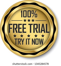 100% free trial gold label, vector illustration