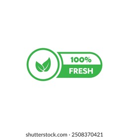 100% fresh circle icon. 100% fresh product sticker, label, emblem, packaging stamp. Healthy and organic food