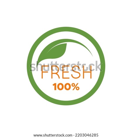 100% Fresh eco freindly logo and label vector illustrator design.