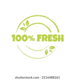 100% fresh product badges in green colors white isolated background. Ecology logo icons and eco friendly products 