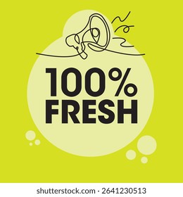 100% Fresh sign, label clip art flat design.
