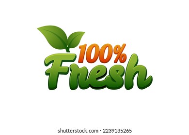 100% Fresh typography logo design fresh with leaf logo fresh food fresh icon