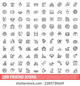 100 friend icons set. Outline illustration of 100 friend icons vector set isolated on white background