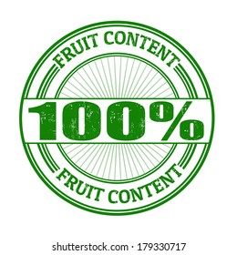 100% Fruit Content grunge rubber stamp on white, vector illustration