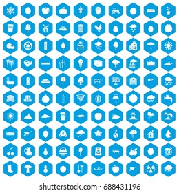100 fruit icons set in blue hexagon isolated vector illustration